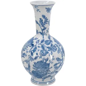 Blue &amp; White Motif Bottle Vase