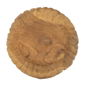 Teak Wood Decorative Bowl with Raised Edges Natural Brown Color
