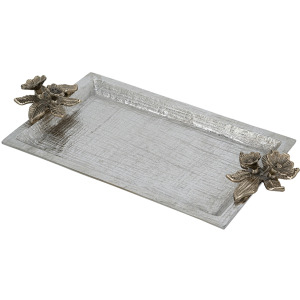 GOLD FLORAL HANDLED SLVR TRAY