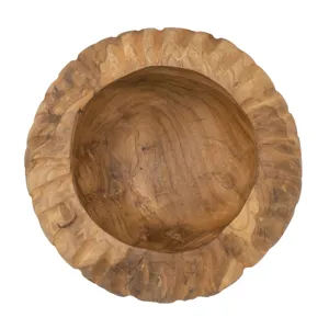 Teak Wood Decorative Bowl with Raised Edges Natural Brown Color