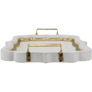 Gold &amp; White Wood Tray