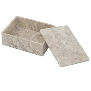 Rectangular Marble Storage Box with Natural Cream Finish