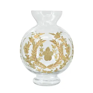 TALL CLEAR & GOLD FLORAL VASE