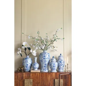 Blue &amp; White Motif Bottle Vase