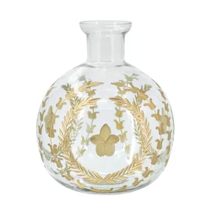 ROUND CLEAR & GOLD FLORAL VASE