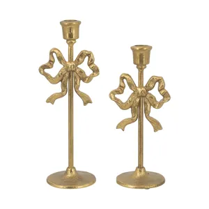 11" GOLD BOW CANDLESTICK HLDR