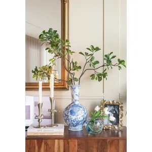 Blue &amp; White Motif Bottle Vase