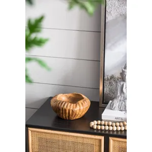 Teak Wood Decorative Bowl with Raised Edges Natural Brown Color