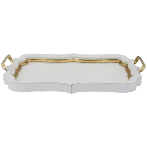 Gold &amp; White Wood Tray