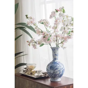Blue &amp; White Motif Bottle Vase