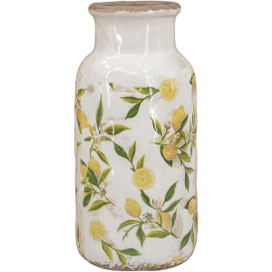 White Ceramic Vase with Yellow Lemon Motif