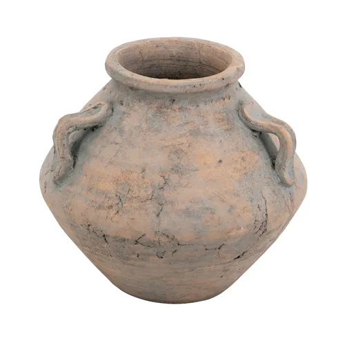 Tapered Terracotta Vase with Decorative Handles
