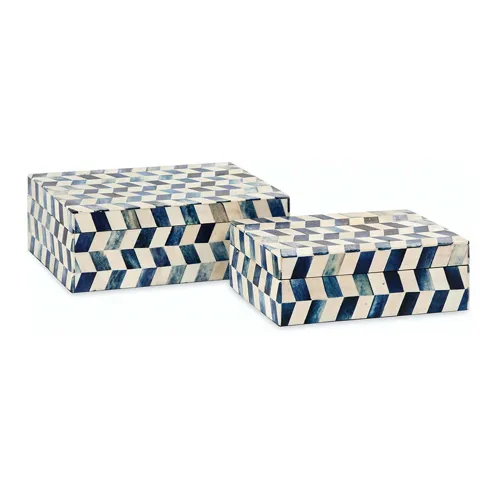 Blue and White Bone Inlay Boxes - Set of 2
