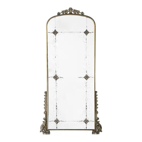 Antique Gold Arched Wall Mirror with Medallion Accents