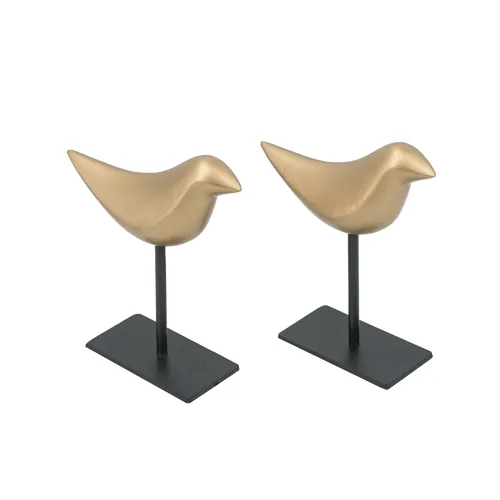 Gold Resin Bird Figurines on Sleek Black Iron Stands