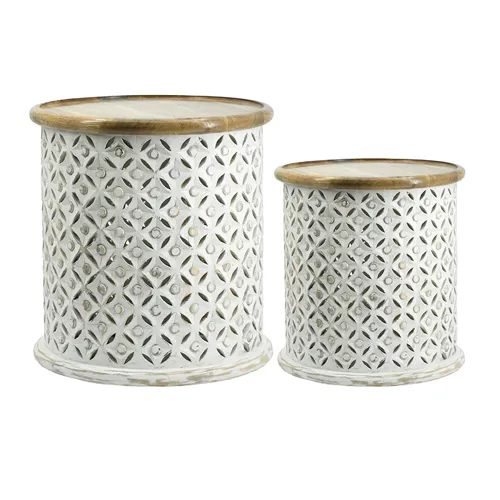 White Cylinder Jali Cutting Side Tables