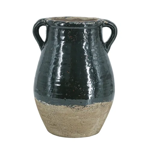 Green Terracotta Accent Vase with Small Handles