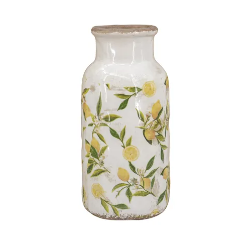 White Ceramic Vase with Yellow Lemon Motif