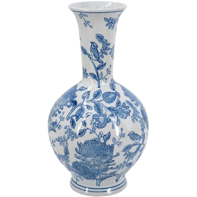 Blue &amp; White Motif Bottle Vase