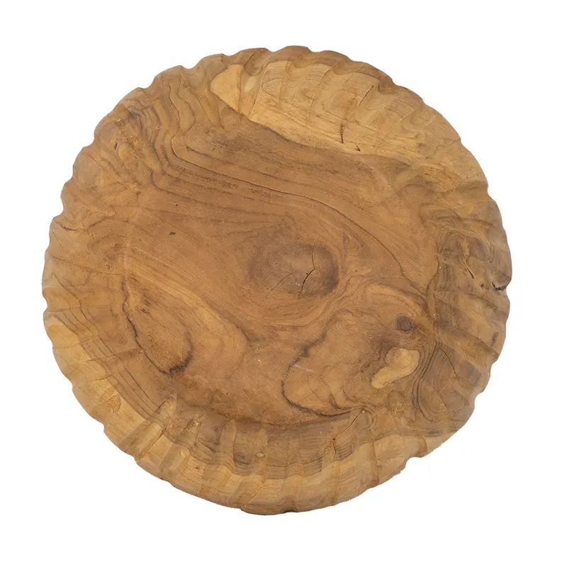 Teak Wood Decorative Bowl with Raised Edges Natural Brown Color