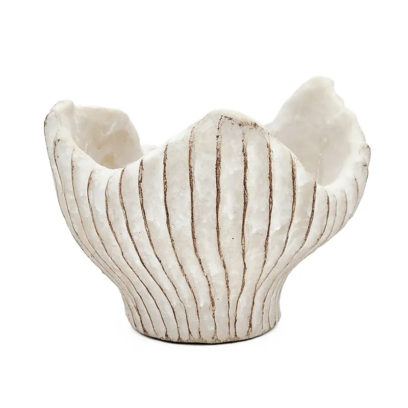 Sand &amp; Cement Clam Shell Planter w/Textured Beige Finish
