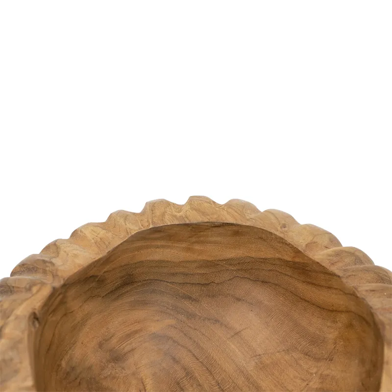 Teak Wood Decorative Bowl with Raised Edges Natural Brown Color