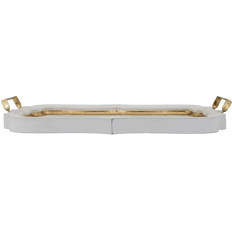 Gold &amp; White Wood Tray