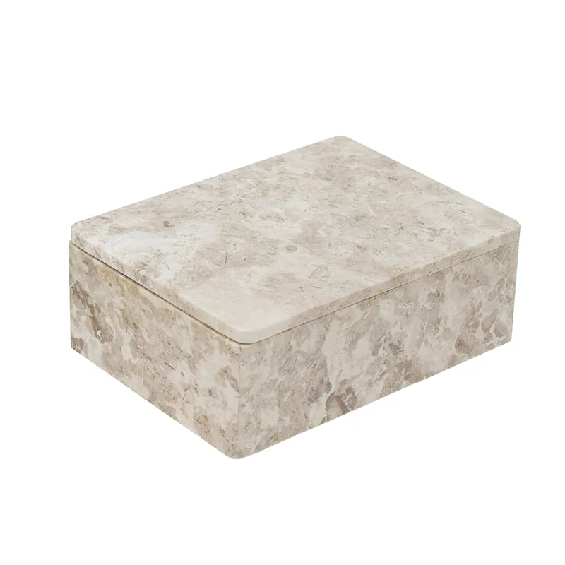 Rectangular Marble Storage Box with Natural Cream Finish
