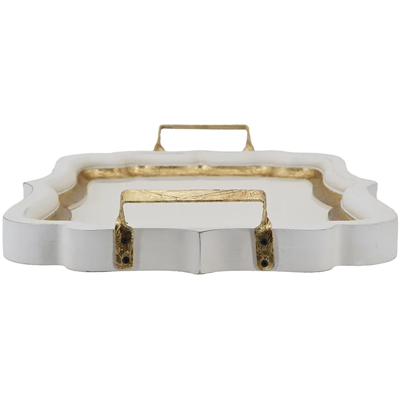 Gold &amp; White Wood Tray