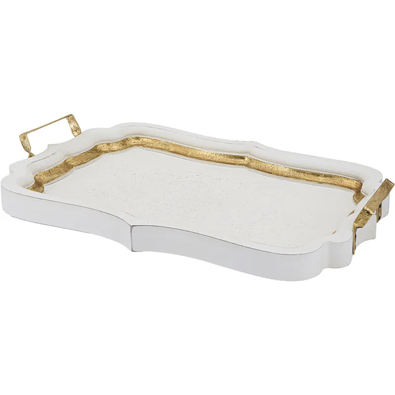 Gold &amp; White Wood Tray