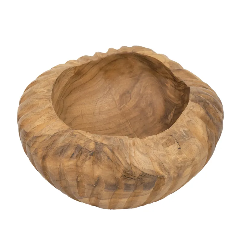 Teak Wood Decorative Bowl with Raised Edges Natural Brown Color