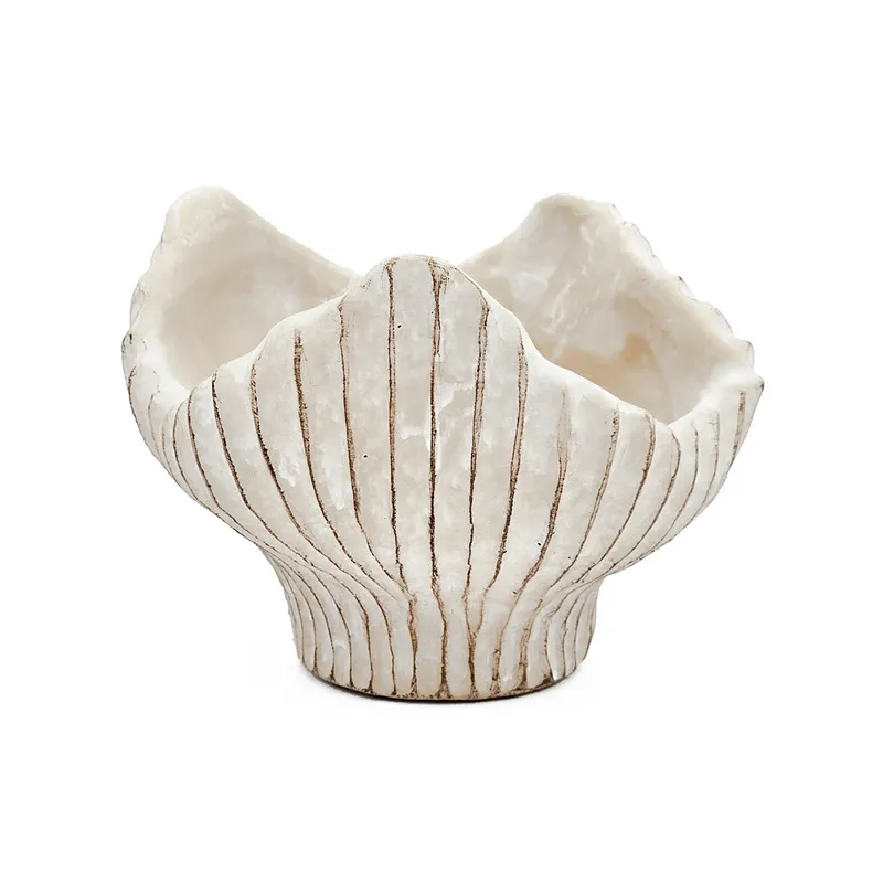 Sand &amp; Cement Clam Shell Planter w/Textured Beige Finish