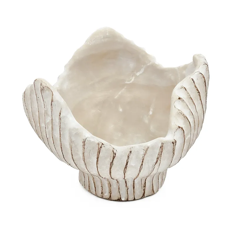 Sand &amp; Cement Clam Shell Planter w/Textured Beige Finish