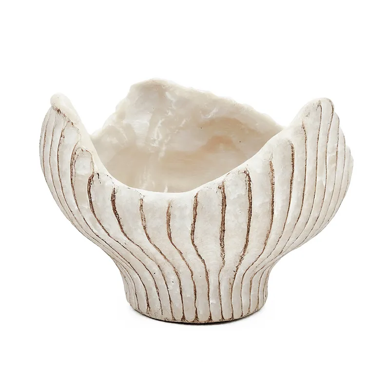 Sand &amp; Cement Clam Shell Planter w/Textured Beige Finish