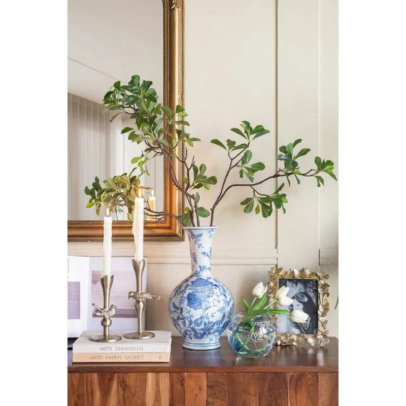Blue &amp; White Motif Bottle Vase