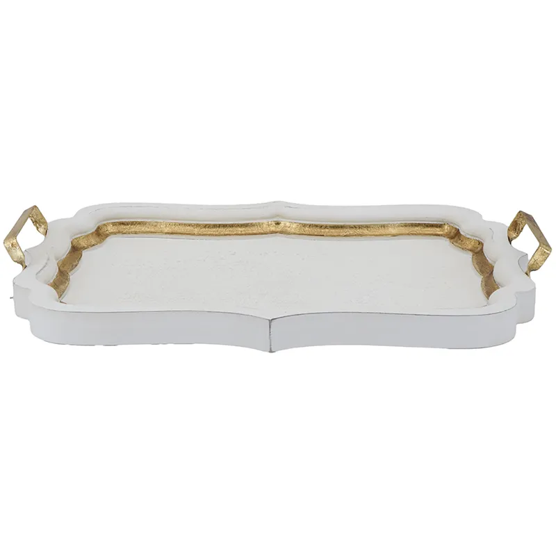 Gold &amp; White Wood Tray