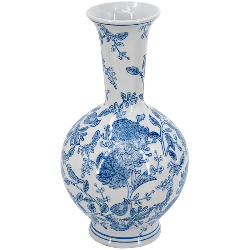 Blue &amp; White Motif Bottle Vase