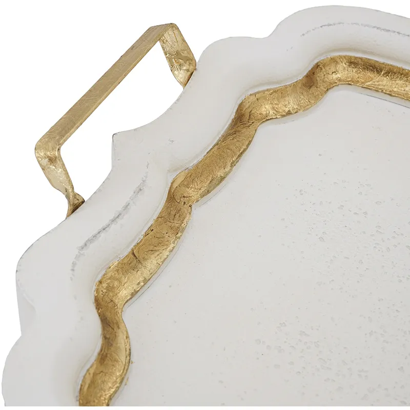 Gold &amp; White Wood Tray