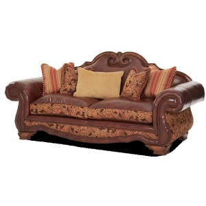 Leather/Fabric High Back Sofa - Opt1