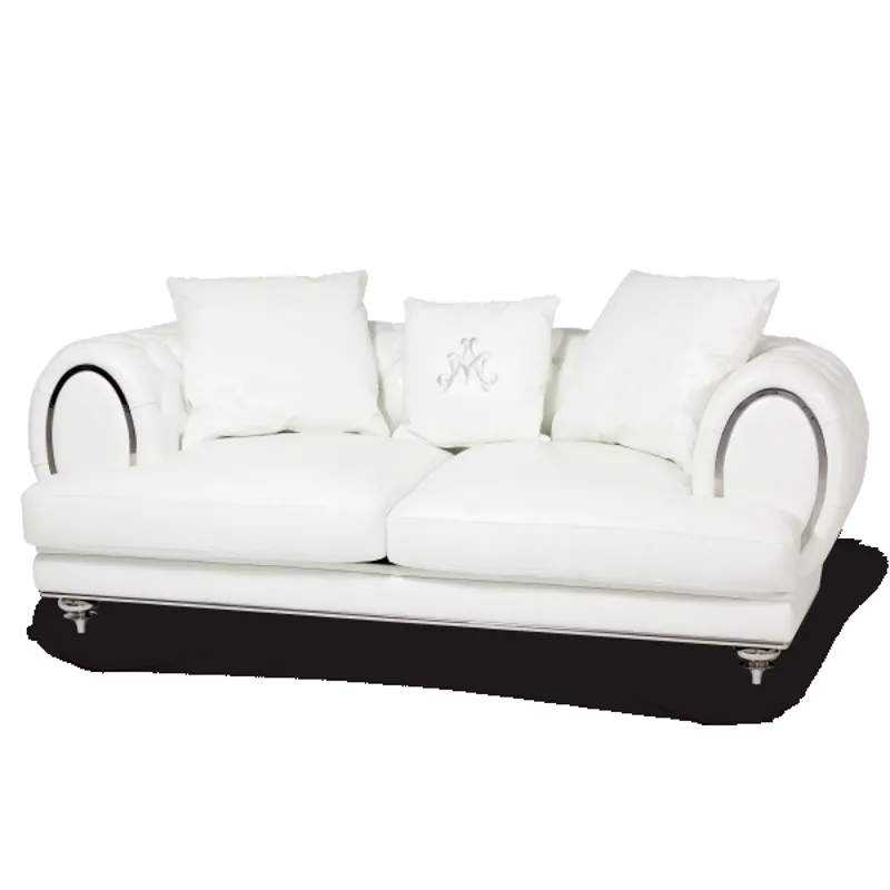 Ellia Leather StandardSofa in Cream St.Steel