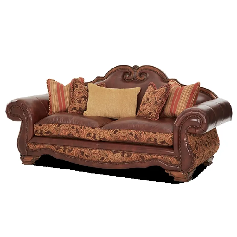 Leather/Fabric High Back Sofa - Opt1