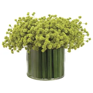 Baby's Breath/Grass in Glass Vase - Green