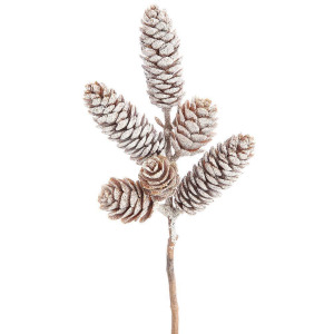 8" Iced Plastic Pine Cone Pick Brown