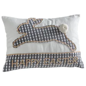 Happy Easter Bunny Pillow - Beige Black