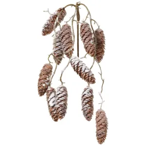 22" Snowed Pine Cone Hanging Spray Brown White