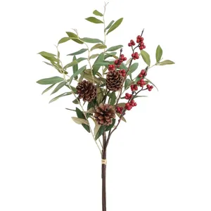 24" Berry/Pine Cone/Eucalyptus Bouquet - Green / Brown