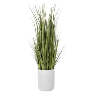 Wild Grass in White Cement Planter - Green