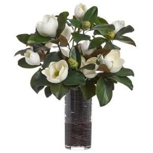 Magnolia/Twig Arrangement in Tall Glass Vase - White