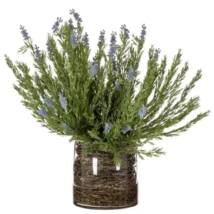 Wild Lavender/ Twig in Glass Vase Lavender - Green