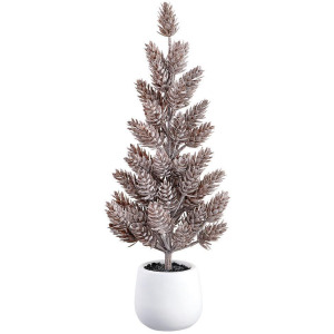 17" Iced Plastic Pine Cone Tree in Cement Pot - Brown